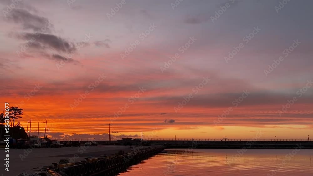 view of beautiful and pink sunset harbor, sea and cloud view of beautiful and pink sunset harbor, sea and cloud