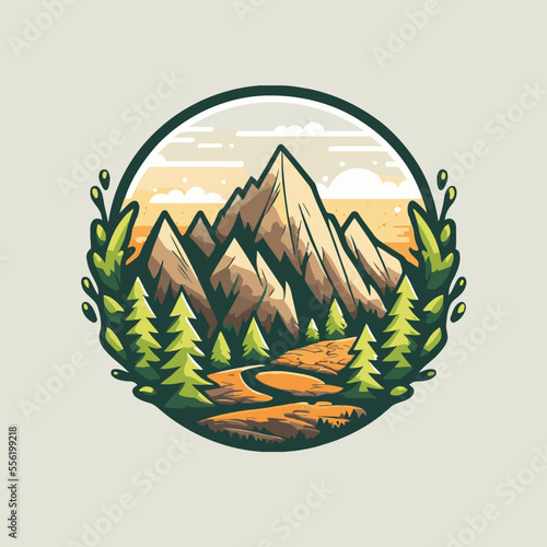 Mountain hill logo design vector, nature landscape adventure illustration