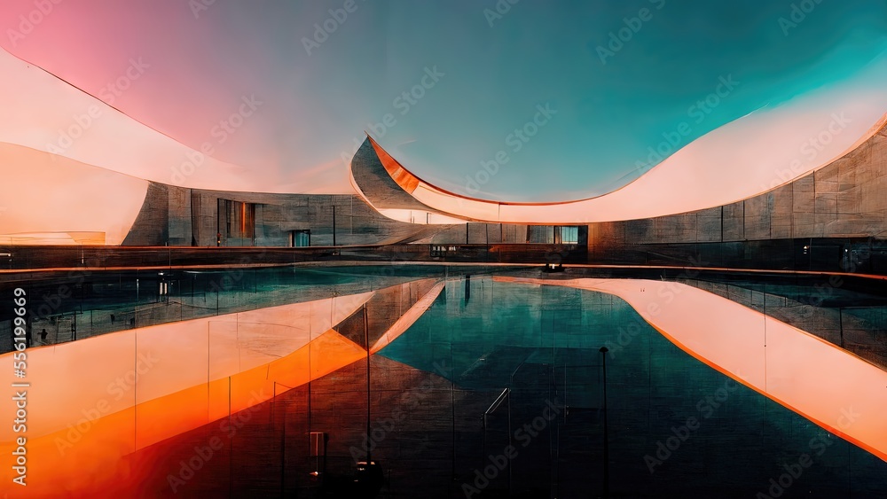 A room of vast futuristic space, beautiful reflections and refractions made of rainbow glass, abstract and modern, subtle and Elegant, dramatic and exquisite design elements produced by Ai