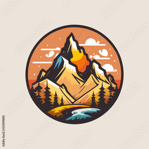 Mountain hill logo design vector, nature landscape adventure illustration