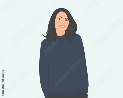 Beautiful slender girl who is happy physically and mentally, she always takes good care of her health.Health care concept vector illustration.