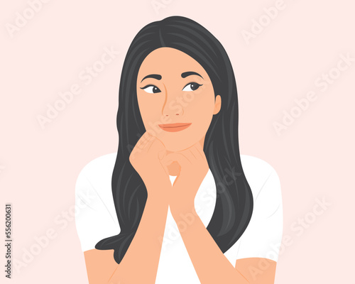 Beautiful woman with optimism, happy, fulfilling life. Vector illustration.