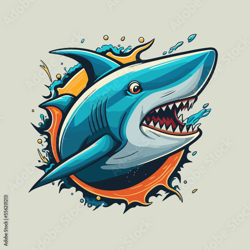 angry blue shark logo character mascot icon funny cartoon vector style