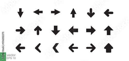 Set of black arrow icons. Collection different arrows sign. Round, direction sign for infographic, left, right, narrow, forward symbol. Vector illustration design isolated on white background EPS 10.