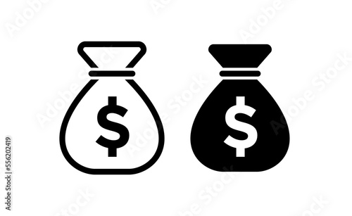 The money bag icon. A symbol of the bank and wealth. A bag of dollars. Isolated vector illustration on white background.