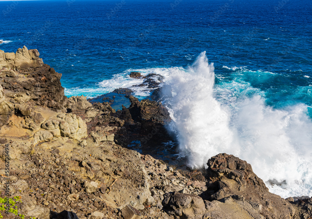 Large Waves Washing Over The Olivine Pools, Maui, Hawaii, USA
