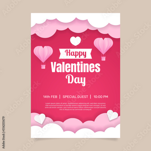 Flat valentines day vertical poster template. - Vector.