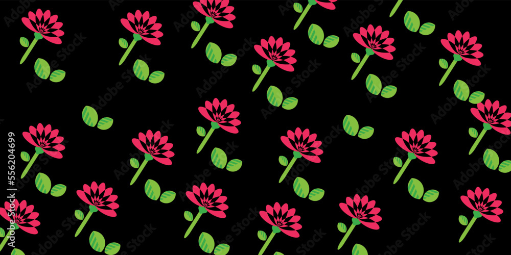 Vector seamless beautiful pattern flower and leaves flat background	