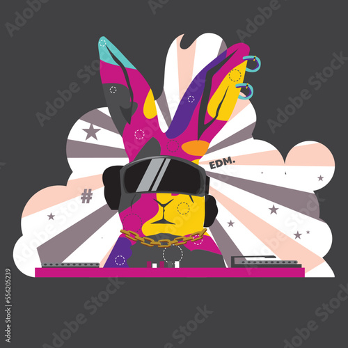 disc jockey rabbit character, perfect to print on tee shirt and any music merchandise 