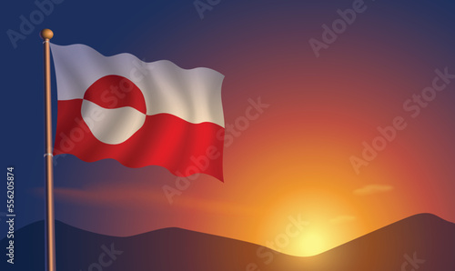 Greenland flag sunset background  Vector Illustration