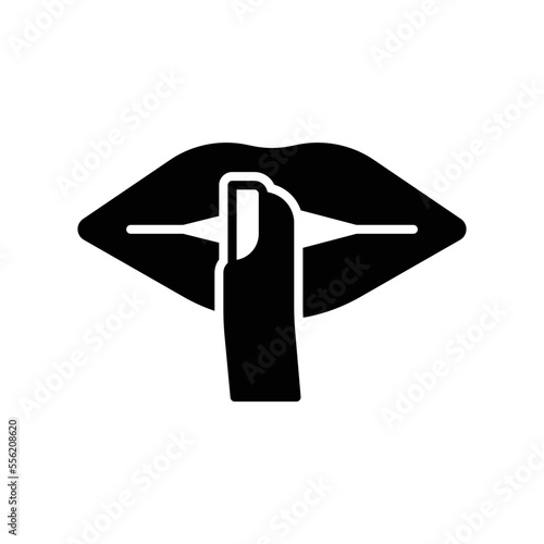 The icon commands silence or keeps mouth by showing fingers crossed in front of lips