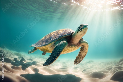 Fotografiet sea turtle swimming in the sea Generated AI