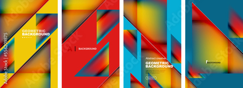 Set of abstract backgrounds - overlapping triangles with fluid gradients design. Collection of covers, templates, flyers, placards, brochures, banners