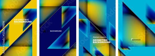 Set of abstract backgrounds - overlapping triangles with fluid gradients design. Collection of covers, templates, flyers, placards, brochures, banners