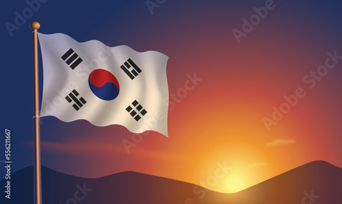 South Korea flag sunset background  Vector Illustration