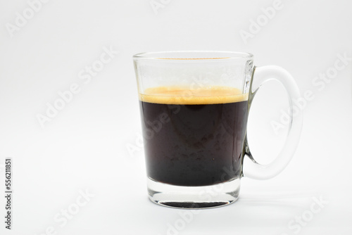 black coffee put on white table background