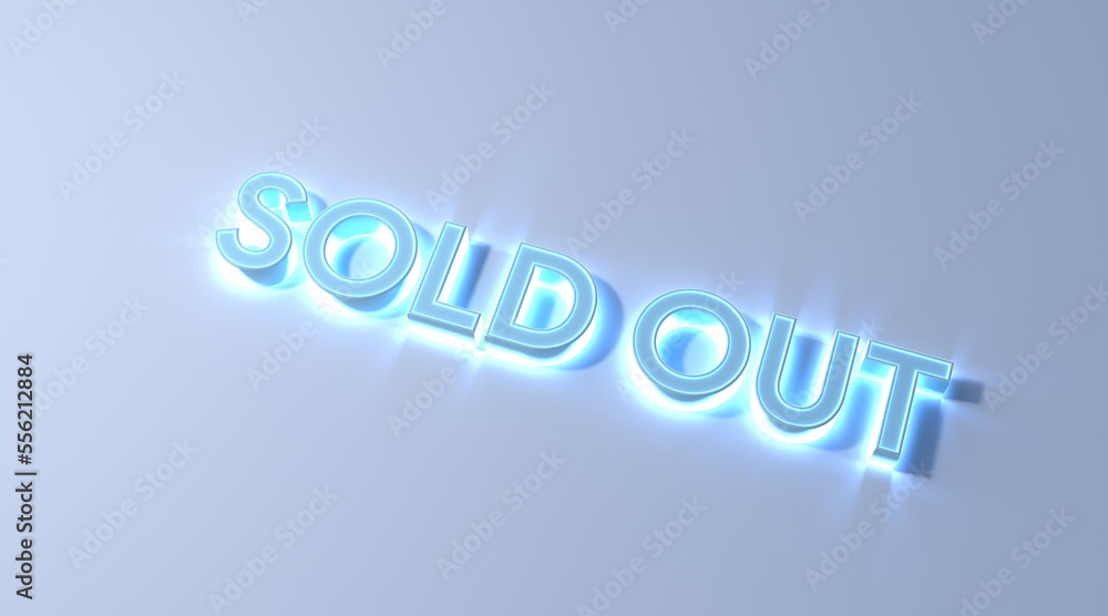 sold out text blue color neon effect on white background 3d illustration rendering . business concept