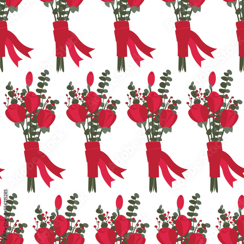 seamless pattern of rose flowers bouquets