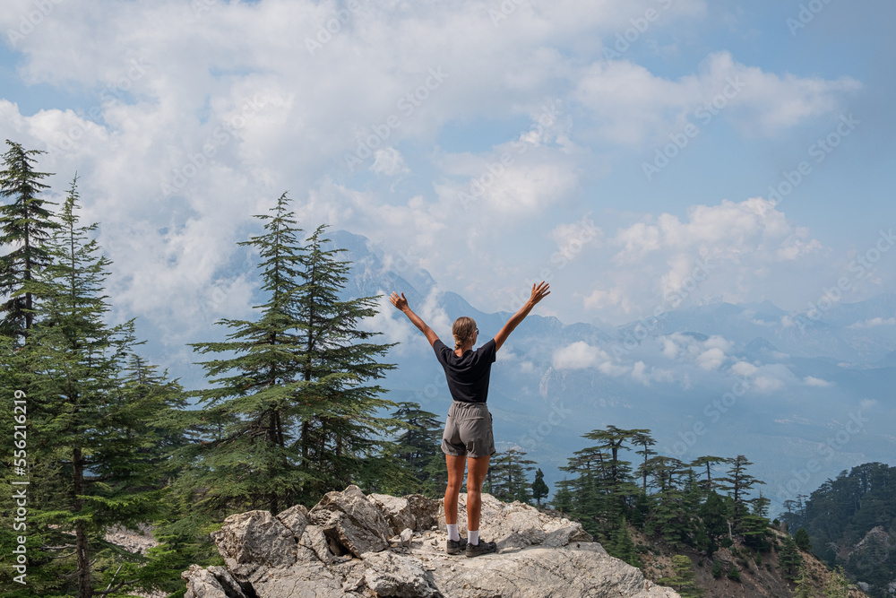 The girl stands on the edge of a high mountain in the clouds. The girl looks at the beautiful mountain landscape
Antalya Turkey The girl stands on the edge of a high mountain in the clouds. The girl looks at the beautiful mountain landscape
Antalya Turkey