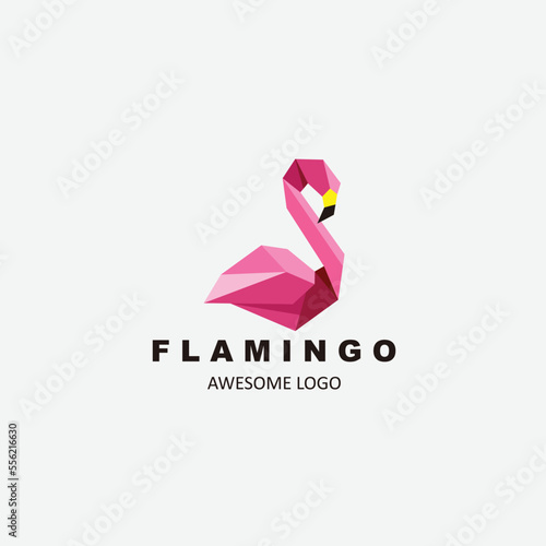 origami flamingo design vector logo color icon