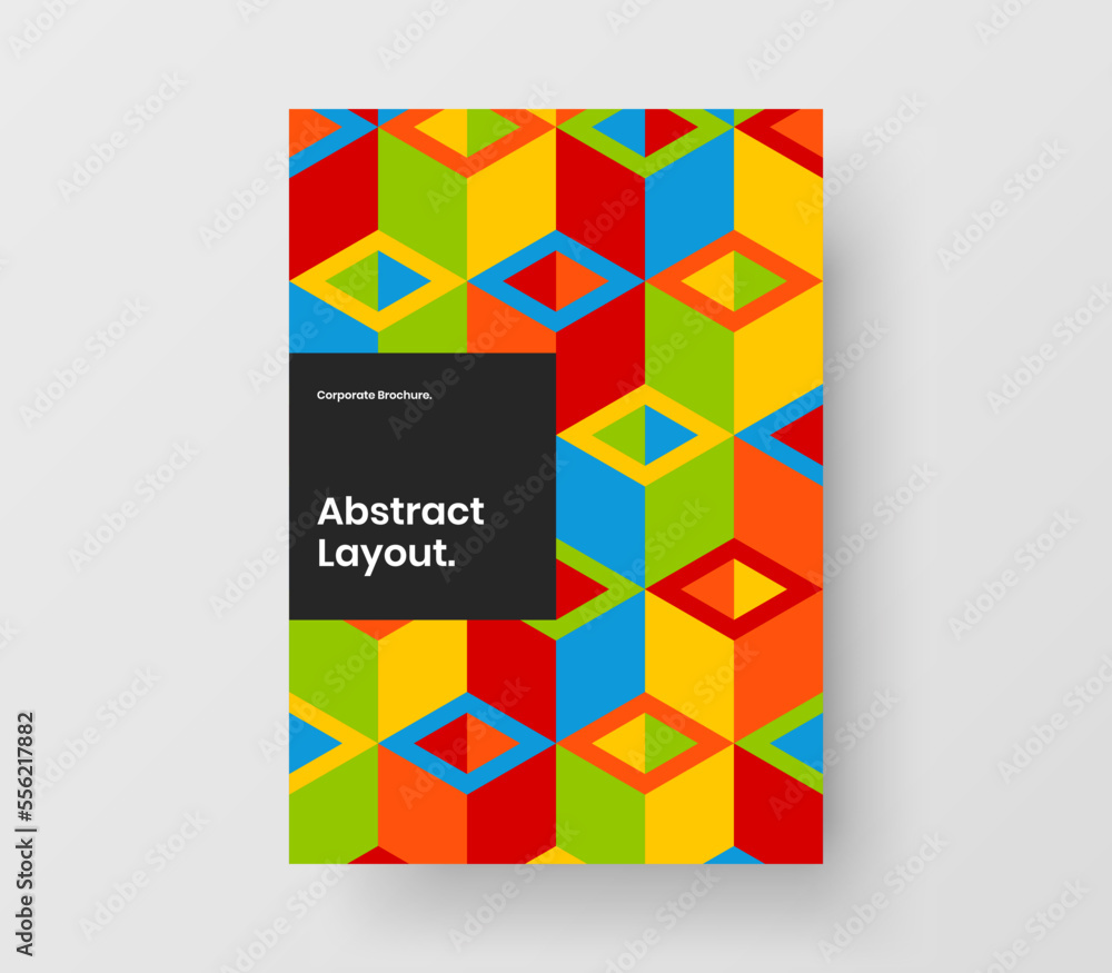 Unique geometric tiles postcard template. Modern company identity design vector layout.