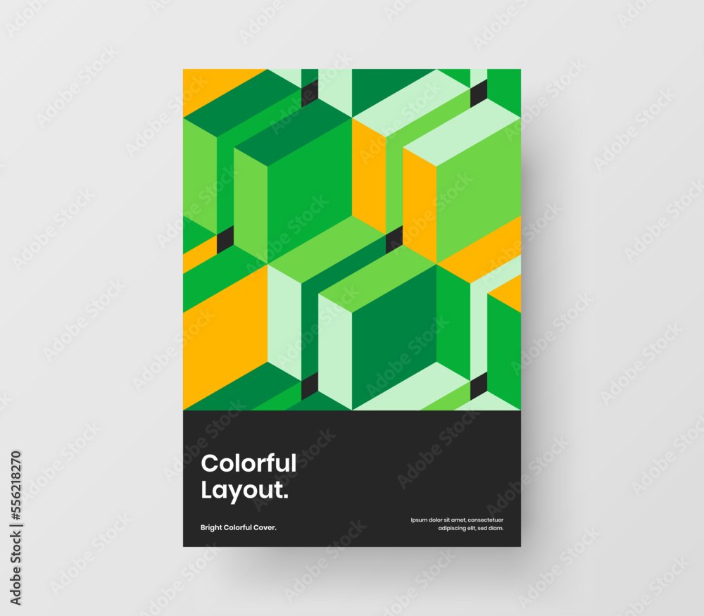 Simple mosaic tiles flyer template. Colorful company cover A4 vector design concept.