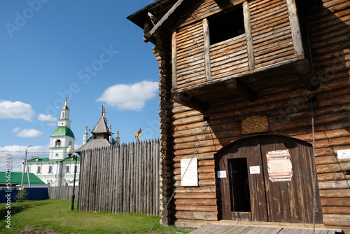 Yalutorovsk, Russia - 06.03.2018 : Wooden building on the territory of an ancient historical settlement. photo