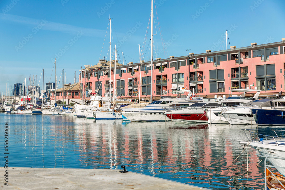 Yachts in the old port in the mediterranean city. Active rest and travel.