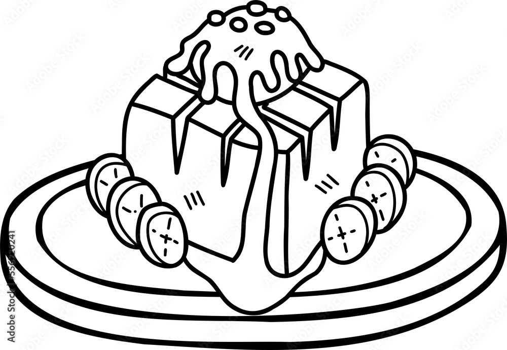 Hand Drawn Honey Toast Topped with Chocolate illustration Hand Drawn Honey Toast Topped with Chocolate illustration