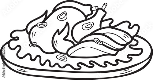 Hand Drawn turkey on plate Chinese and Japanese food illustration