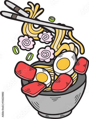 Hand Drawn noodles or ramen Chinese and Japanese food illustration