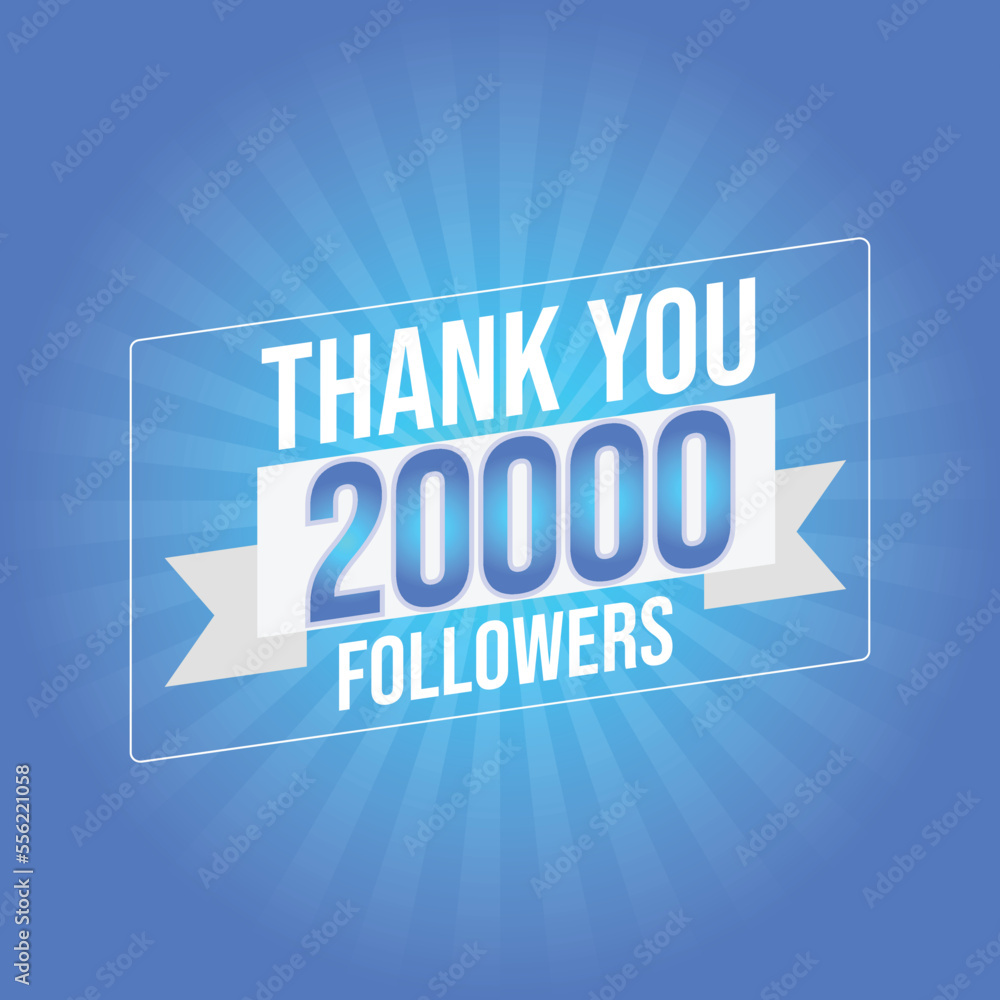 Thank you design Greeting card template for social networks followers, subscribers, like. 20000 followers. 20k followers celebration
