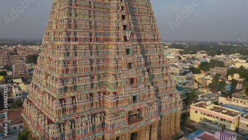 Srirangam ancient temple gopurna architecture details India, aerial drone view 4k Tamil Nadu photo