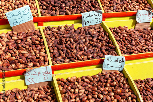 Various Fresh Organic Dates in a Local Market in Aswan. Egypt.