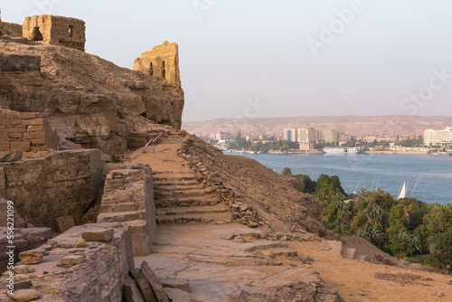 View on the river Nile in Aswan with sandy and deserted shores, Egypt.