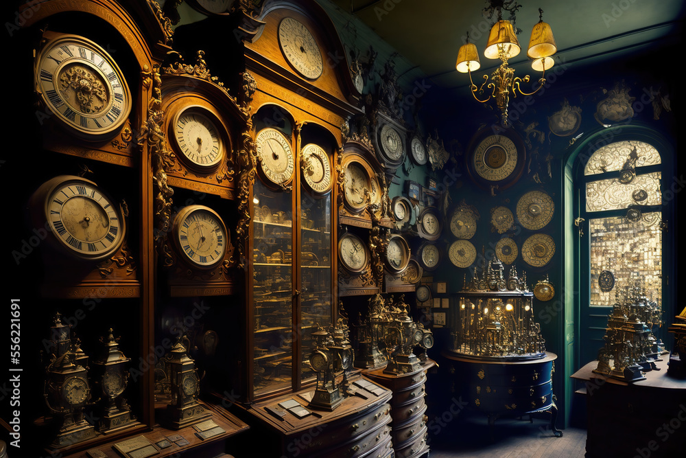 Generative AI : a Victorian era antique clock shop in London	