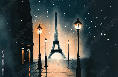 Eiffel tower in the Paris night light, Generative Ai