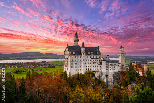 Canvas Print Famous Neuschwanstein castle in Germany during sunset