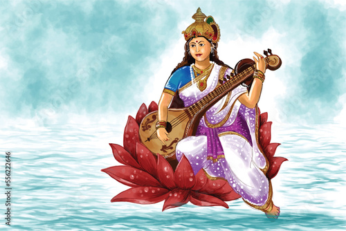 Vasant panchami on indian god saraswati maa religious card design photo