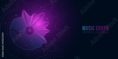Abstract music plate of glowing vibrating lines for disco party design. Musical event cover. Sound vibrations with sparks. Vector illustration