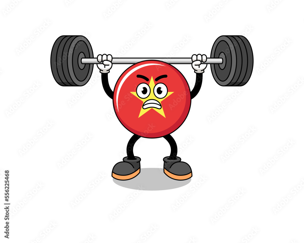 vietnam flag mascot cartoon lifting a barbell vietnam flag mascot cartoon lifting a barbell