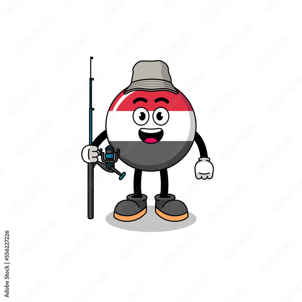 Mascot Illustration of yemen flag fisherman Mascot Illustration of yemen flag fisherman