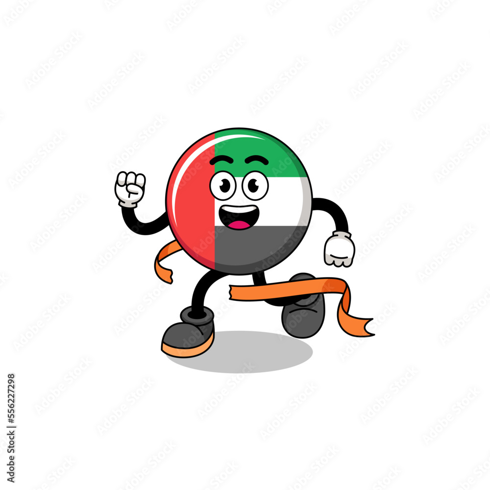 Mascot cartoon of UAE flag running on finish line Mascot cartoon of UAE flag running on finish line