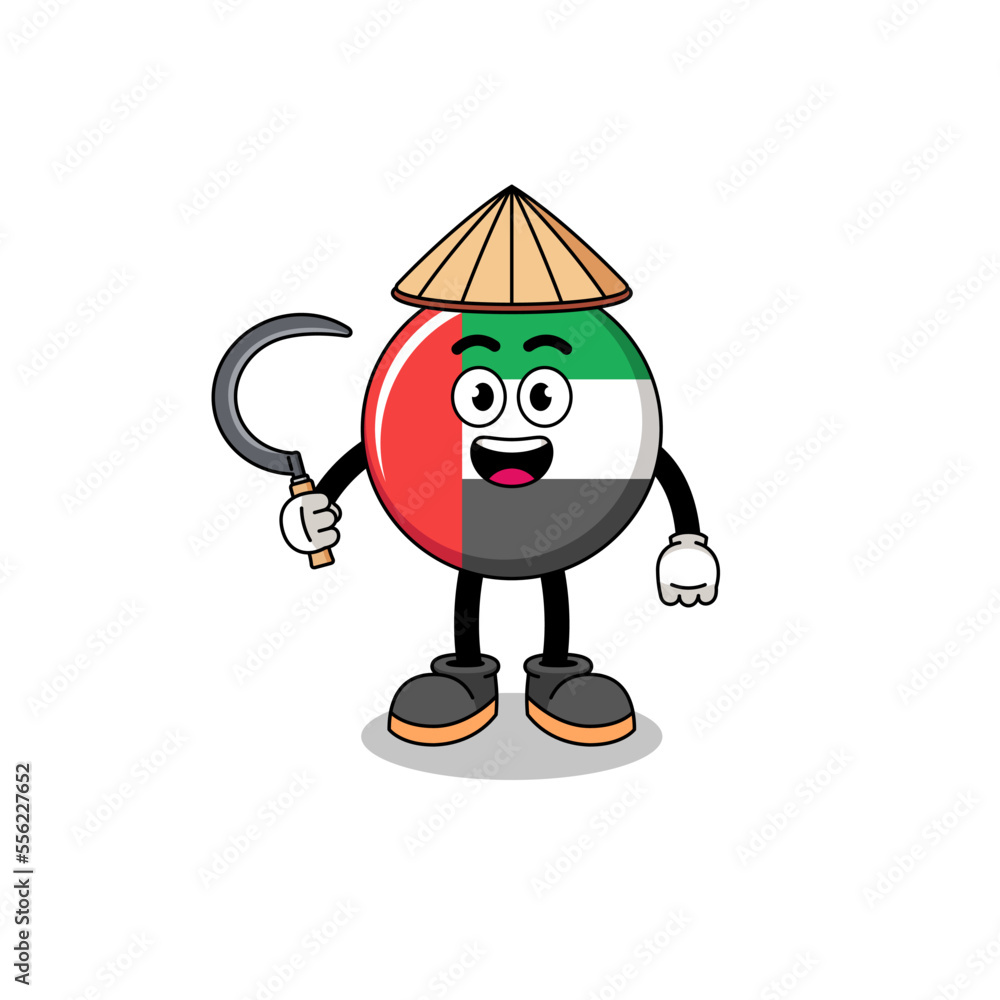 Illustration of UAE flag as an asian farmer Illustration of UAE flag as an asian farmer