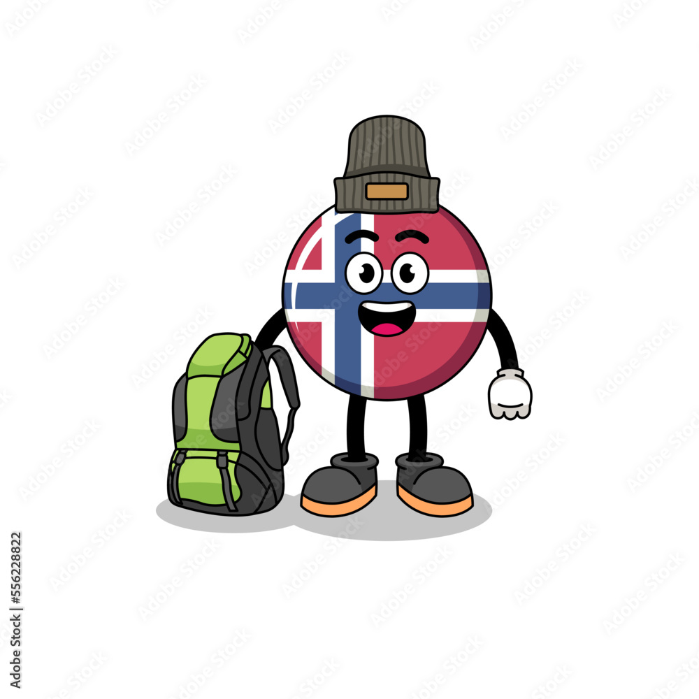 Illustration of norway flag mascot as a hiker Illustration of norway flag mascot as a hiker