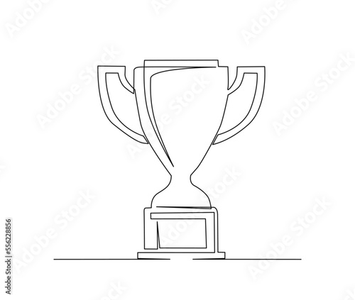 Continuous one line drawing of trophy cup award. Winner achievement trophy hand drawn vector illustration.