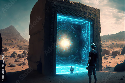 10000BC holographic portal Generative AI photo