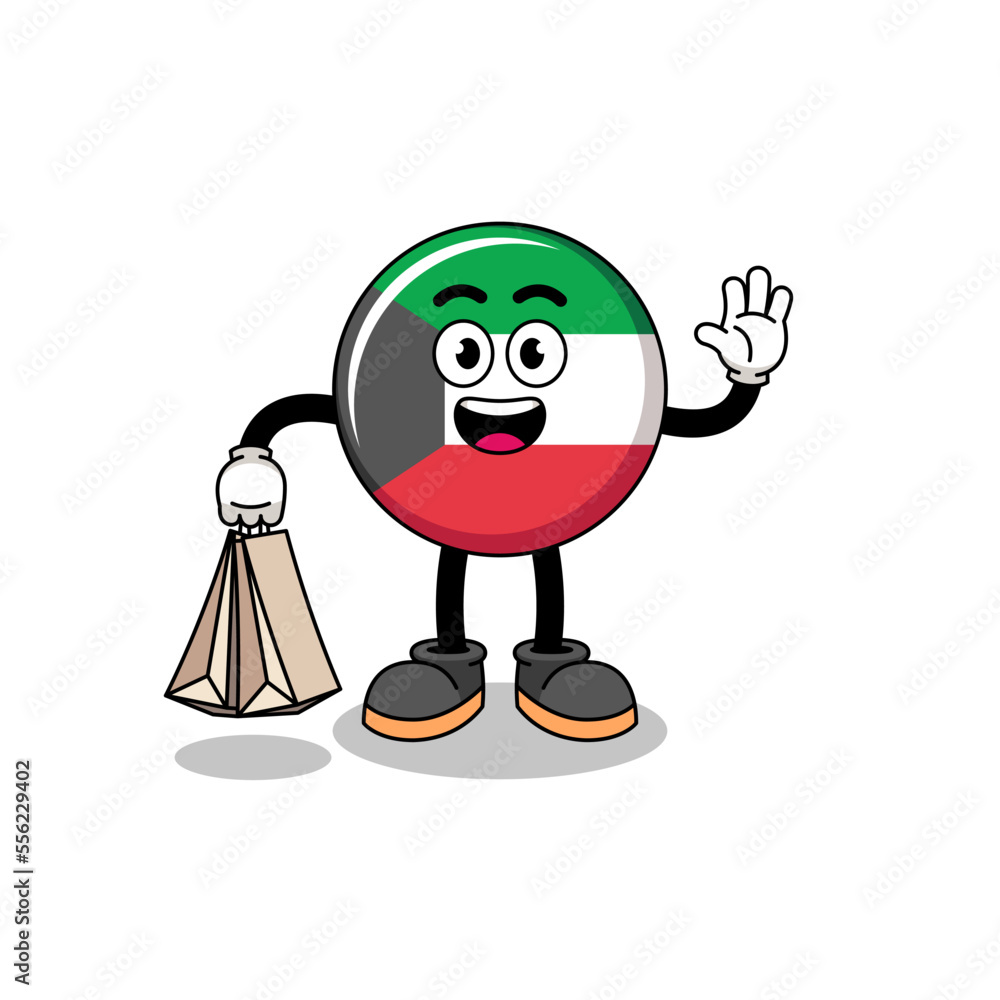Cartoon of kuwait flag shopping Cartoon of kuwait flag shopping