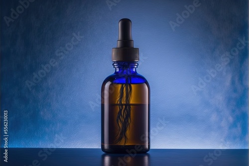  a bottle of liquid with a blue background and a blue background behind it is a blue background with a blue background and a blue background with a blue background. Generative AI