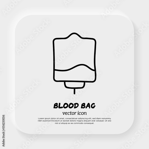 Blood bag with plasma. Doodle thin line icon. Blood donation. Blood type. Vector illustration.